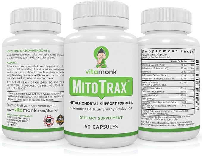 VitaMonk Mitochondrial Supplements - MitoTrax - Revitalize and Repair Cells - Mitochondria Supplement for Cellular Energy - Advanced Mitochondrial Formula - PPQ Supplement Formula - 60 Capsules
