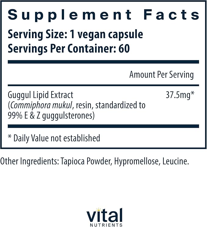 Vital Nutrients Guggul E & Z | Vegan Guggul Supplement | Cholesterol Supplement for Healthy LDL and Triglyceride Levels | Gluten, Dairy, Soy Free | Non-GMO | 60 Capsules
