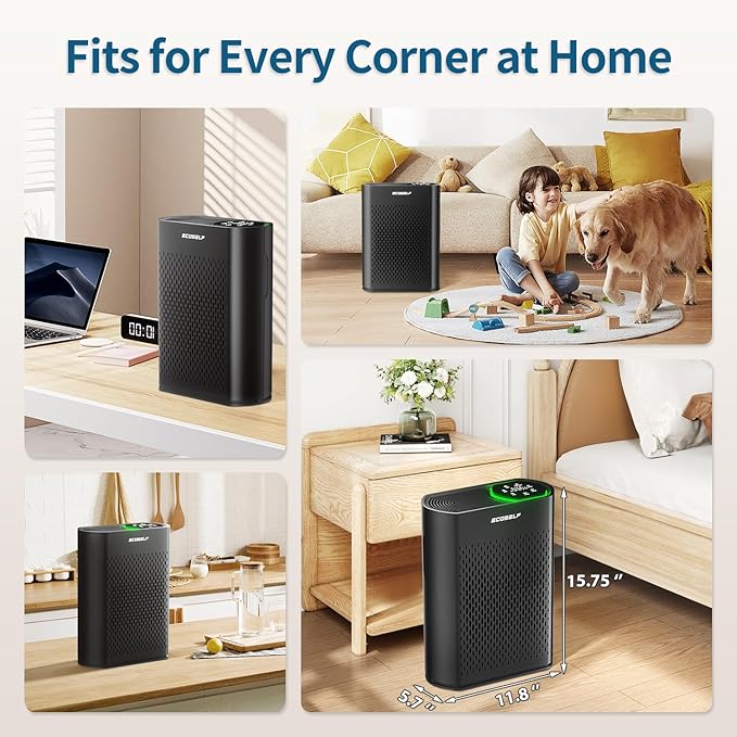 Powerful Air Purifiers for Home Large Room Up to 2400 Ft² with Air Quality Monitor 20dB Sleep Mode, Air Purifier for Bedroom Office Living Room HAP602 Black