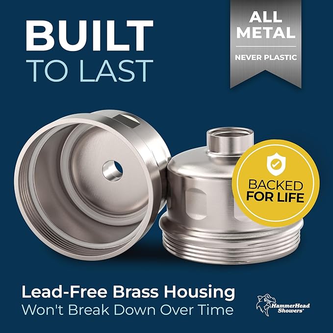 HammerHead Showers® Solid Metal Shower Head Filter – KDF 55 Shower Filter, High Pressure Universal Shower Filters to Remove Toxic Chemicals – Removes Chlorine and Heavy Metals – Brushed Nickel