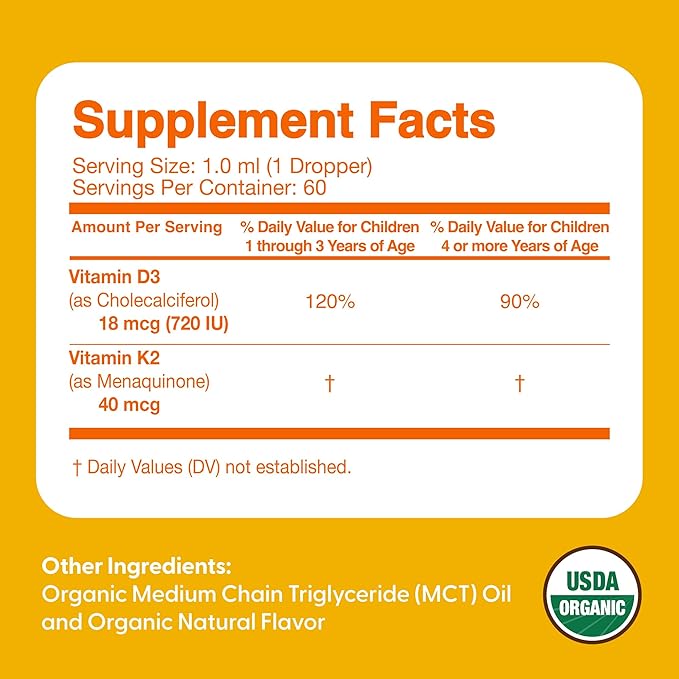 Feel Great USDA Organic Liquid Vitamin D Drops for Infants & Toddlers (2 oz) w/ K2 for Absorption | Vitamin D for Kids Supports Immune Support & Bone Health | Sugar Free, Vegan, Non-GMO & Gluten Free