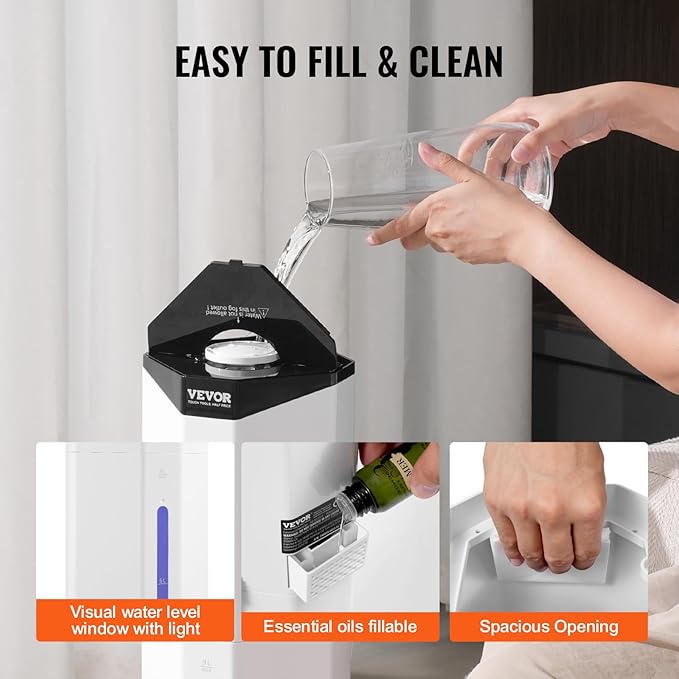 VEVOR Commercial Humidifier, 2.4 Gal/9L 2-In-1 Cool/Warm Mist, Industrial Air Vaporizer for Room Up To 430.6 Sq Ft,Top Refill Humidifier w/Auto Rotary Spray for Whole House,Greenhouse, Plant