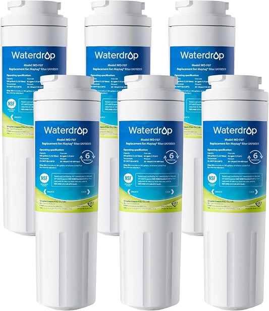 Waterdrop EDR4RXD1 Replacement for EveryDrop® Filter 4, Whirlpool® UKF8001, 4396395, Maytag® UKF8001AXX-200, UKF8001AXX-750, WD-F07, Refrigerator Water Filter, 6 Filters (Package May Vary)