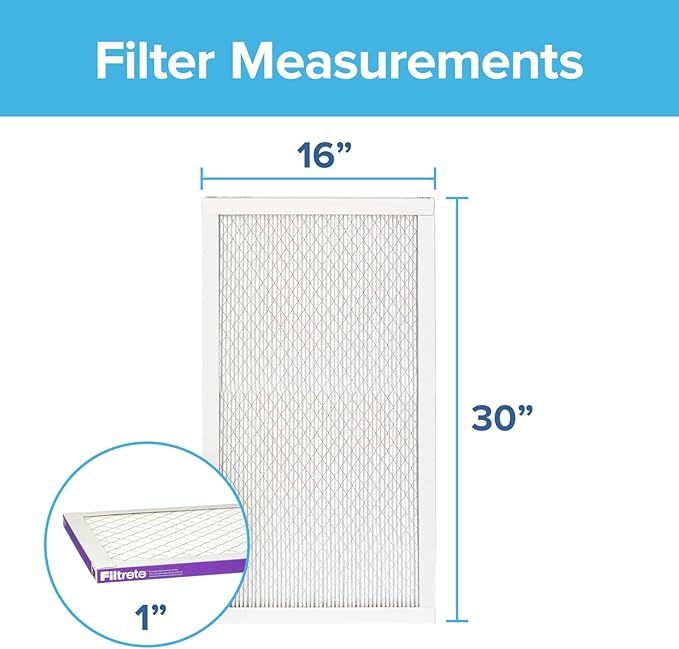 Filtrete 16x30x1 AC Furnace Air Filter, MERV 12, MPR 1500, CERTIFIED asthma & allergy friendly, 3 Month Pleated 1-Inch Electrostatic Air Cleaning Filter, 6-Pack (Actual Size 15.81x29.81x0.78 in)