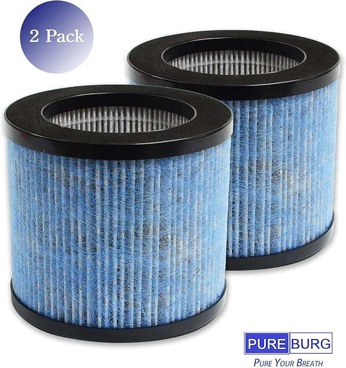 PUREBURG TPAP002 Replacement Filter Compatible with TOPPIN Comfy Air C1 Air Purifier,2-Pack H13 HEPA Activated Carbon 2-in-1 4-Stage Filtration