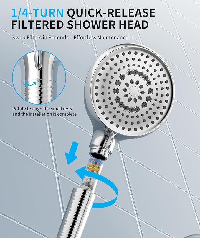 Filtered Shower Head with Handheld, 10 Spray Mode High Pressure Shower Head with Filters, Shower Filter Head for Hard Water, Powerful Spray for Cleaning, 2 Replaceable Filters Included, Chrome