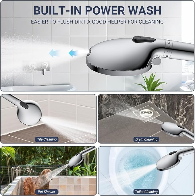 All Metal 3-Way Rain Shower Head,10 Spray High Pressure Showerhead Combo,Shower Filter Head For Hard Water, Adjustable Bar Upgrade Dual Shower Head-Reduces Dry Itchy Skin Chrome