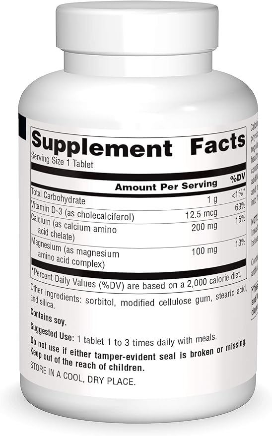 Source Naturals Calcium & Magnesium, Amino Acid Complex with Vitamin D-3, 300 MG - 250 Tablets