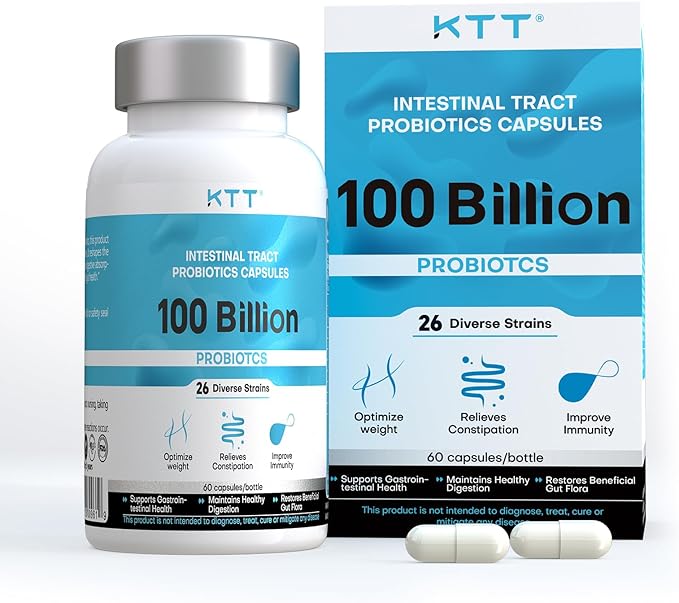 KTT Probiotics 100 Billion CFU - 26 Strains + Organic Prebiotics - Immune, Digestive & Gut Health - Supports Occasional Constipation, Diarrhea, Gas & Bloating - for Women & Men - 60ct