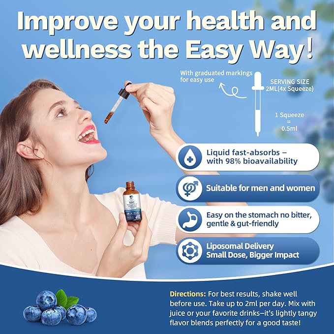Liposomal NAC Supplement N-Acetylcysteine -700mg for Lung Health & Immune, Liver Support & Antioxidants* 9-in-1 Freeform N-Acetyl-L-Cysteine Drops w/Milk Thistle, L-Theanine, Beet Root, Vegan-2oz