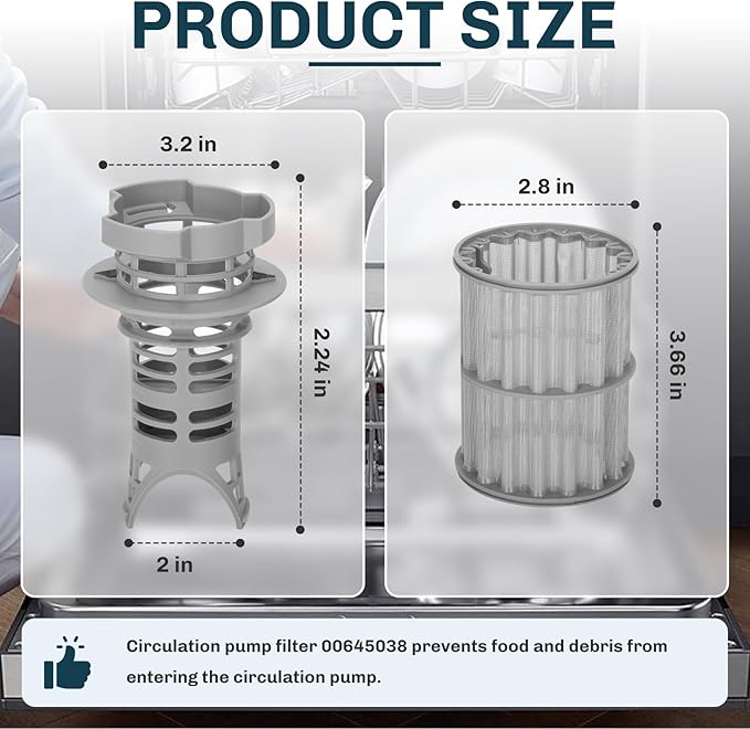 2025 New 00645038 645038 Micro Filter for Bosch Kenmore Thermador Dishwasher Parts, Replaces AP4339631, 00651097, 1560725, 651097, AH3479708, EA3479708, PS3479708, PS8730270