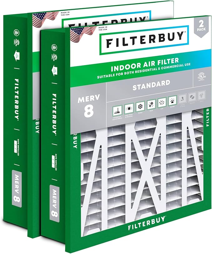 Filterbuy 24x24x5 Air Filter MERV 8 Dust Defense (2-Pack), Pleated HVAC AC Furnace Air Filters Replacement for Honeywell Return Grille (Actual Size: 22.38 x 22.38 x 4.38 Inches)