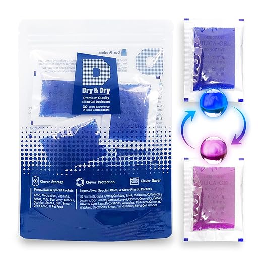 [25 Packs] 5 Gram Blue "Dry & Dry" Premium Indicating(Blue to Pink) Silica Gel Packets - RECHARGEABLE(Upgraded)