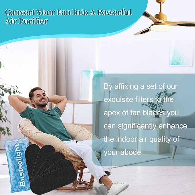 20 Pcs Ceiling Fan Filters for Blades – Fan Air Purifier Pads with Coconut Carbon – Easy-to-Stick Ceiling Fan Filters for Blades – Dust & Odor Removal Fan Blade Air Purifier Pads