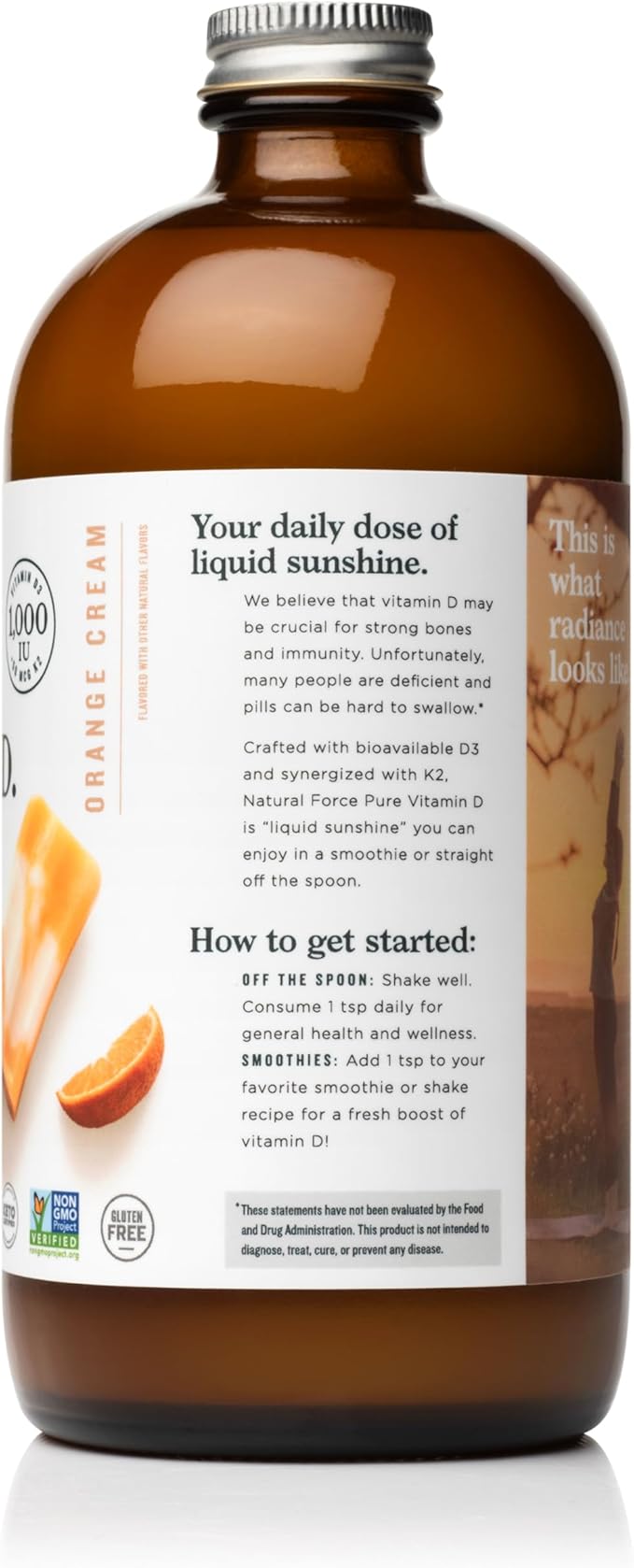 Natural Force Pure Vitamin D – Liquid D3 & K2 with Coconut MCT –1,000 IU, Immunity & Nutrient Absorption Booster- Vegan - Orange Cream, 16 fl oz