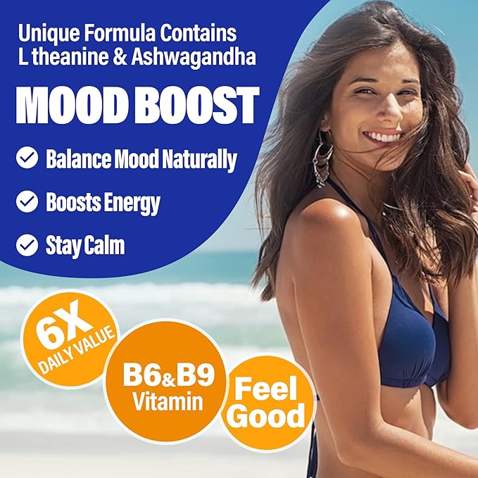 L-Tyrosine Gummies 1100mg with Ashwagandha for Men & Women, L Tyrosine Supplement and L-Theanine Calm & Focus Gummies Plus Vitamin B6, Folate, Copper for Brain, Mood, Energy - Vegan, Gluten-Free