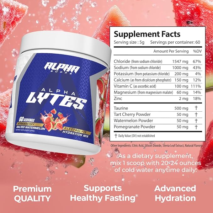 Lytes - Daily Electrolyte Hydration Drink Mix Powder - Sugar-Free, Zero Calorie Instant Formula with Trace Minerals and Antioxidants (60 Servings, Salted Watermelon Strawberry)