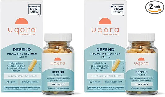 Uqora Defend - Urinary Tract Health Supplement - Support Bladder Health & Cleanse Biofilm with D-Mannose, Green Tea Extract, Turmeric Extract & More - Gluten-Free- 120 Capsules- 2 Pack