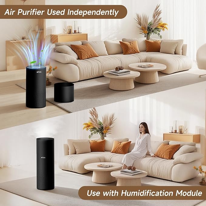 Afloia Humidifier and Air Purifier in One, Air Purifier and Evaporative Humidifier Combo for Home, 24dB Quiet Air Cleaner Remove Pets Dust Dander Hair Allergy Pollen Smoke Smell for Room, Black