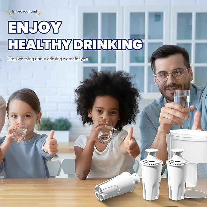 Improvedhand Water Filter Replacement Compatible with Brita Water Pitchers and Dispensers OB03, Classic 35557, Mavea 107007 and More, Pack of 3