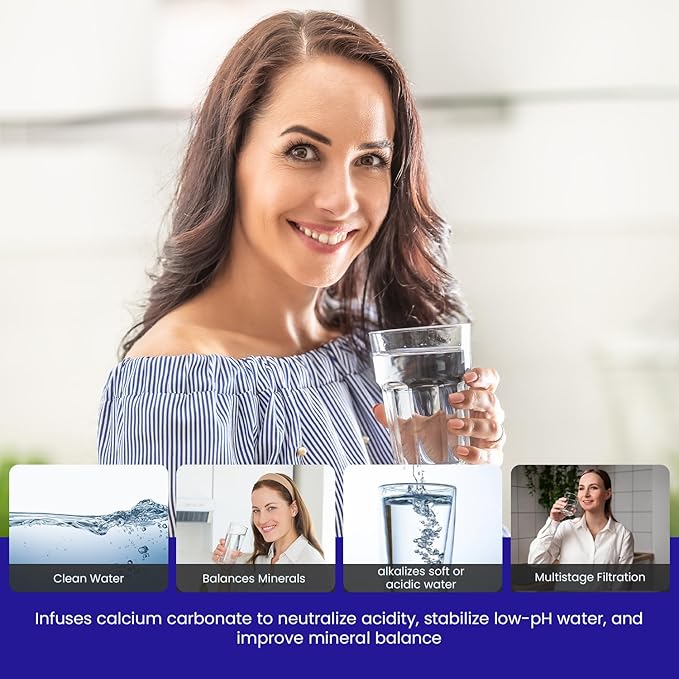 Crystal Quest Calcite & Coconut Shell GAC Water Filter Cartridge – pH Balancing, Dual-Stage Filtration, Removes Impurities, Enhances Taste – Fits Countertop & Inline Systems 4-5/8” x 20”