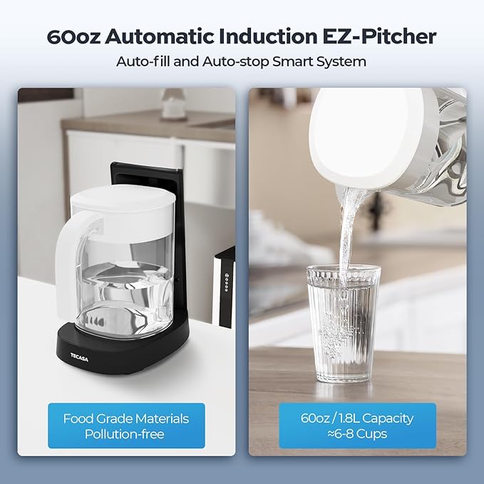 Tankless Reverse Osmosis System with Auto-Fill Pitcher & Alkaline PH+ Mineral Filter, TECASA 5-Stage Under Sink RO Water Filter, NSF Certified 0.0001μm for PFAS/Lead Removal, Space-Saving for Home/RV