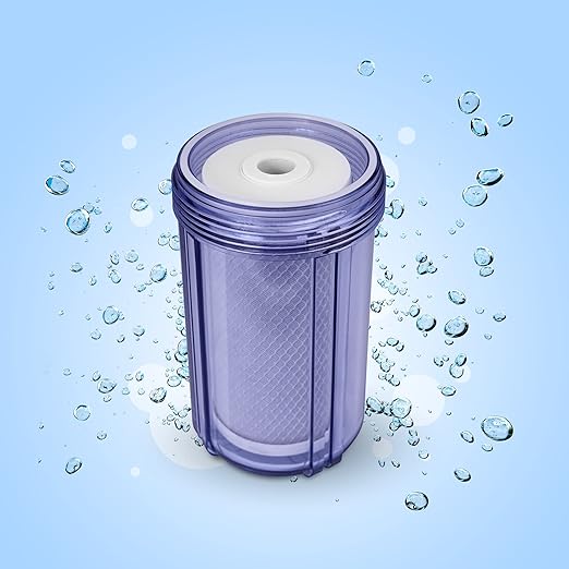 High Capacity 10 x 4.5” Transparent Whole House Water Filter Purifier System with Presser Relief Button, 1” Inlet/Outlet Brass Port & Yearly Supply (3) Coconut Shell Activated Block Carbon Cartridges