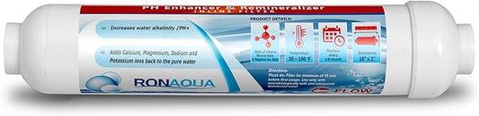 10-inch Universal Alkaline in-line Water Replacement Filter - PH Enhancer, and Re-Mineralizer – Post Filter for Under-Sink or Reverse Osmosis System - Restore Essential Minerals