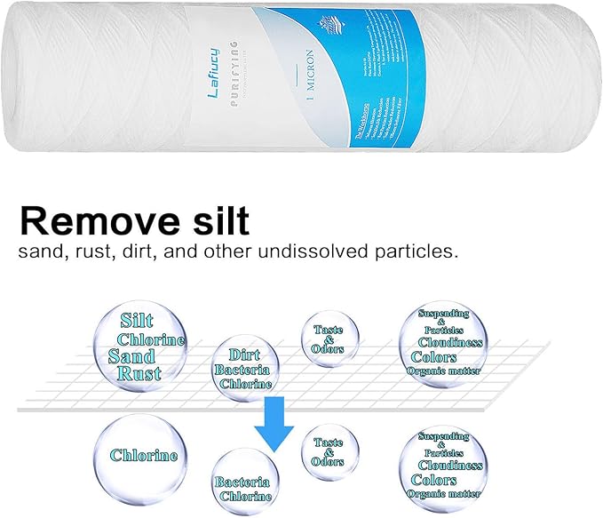 1 Micron 10" x 2.5" String Wound Sediment Water Filter Cartridge,5 Pack,Whole House Sediment Filtration, Universal Replacement for Most 10 inch RO Unit