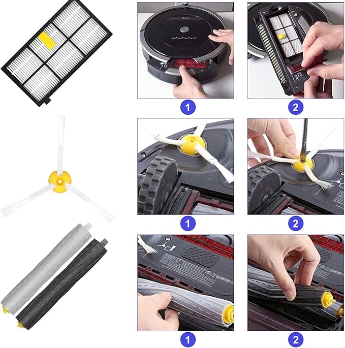 Replacement Parts for irobot Roomba 800 Series 850 860 861 866 870 880 890 900 Series 960 980 981 985 Vacuum Cleaner,Replenishement Kits with 2 Set Extractors,4 Filters,4 Side Brushes