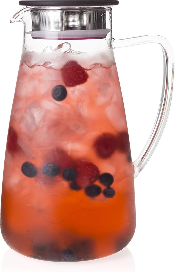 FORLIFE Flask Glass Iced Tea Jug 64oz, Cranberry