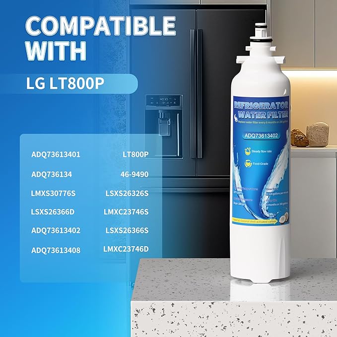 ADQ73613401 Replacement for LG LT800P, LT800PC, ADQ736134, ADQ73613402, Kenmore 9490, Kenmore 46-9490, Replacement Water Filters, Pack of 4