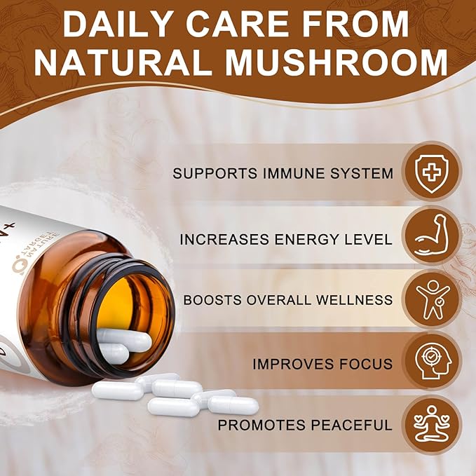 Mushroom Supplement, Mushroom Complex with Lion's Mane, Turkey Tail, Reishi, Cordyceps, Shiitake, 14-in-1 Mushrooms for Memory and Focus, 120 Capsules