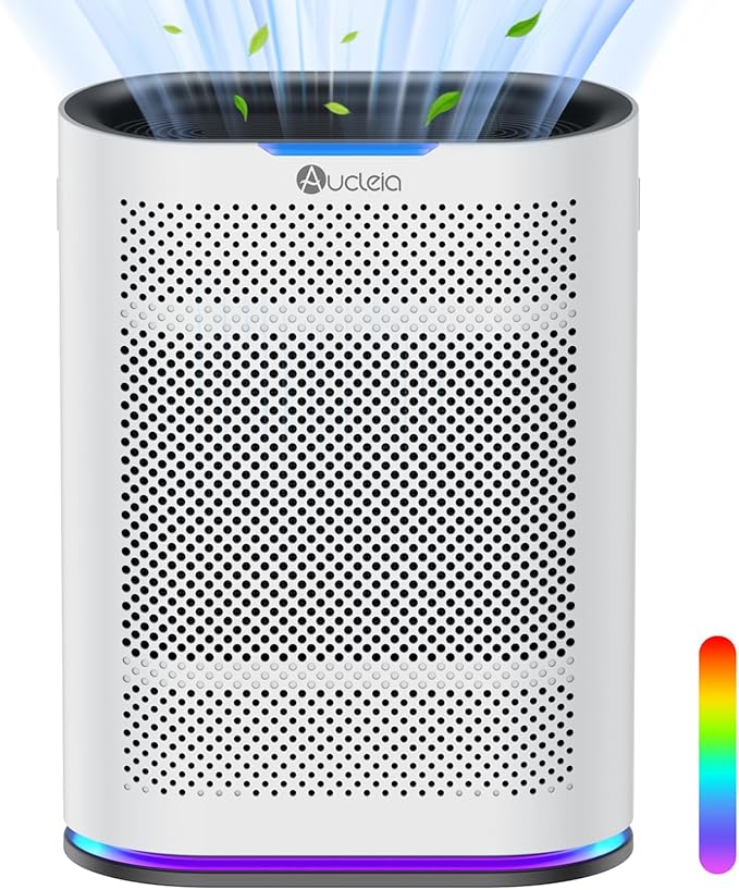Air Purifiers for Home Large Room Cover 2,100 Ft²,Home Air Purifier with Air Quality Monitor & Aromatherapy,Auto H13 Air Purifier Removes Pets Hair Dust Smoke Odor,with 7 Colors Light(White)