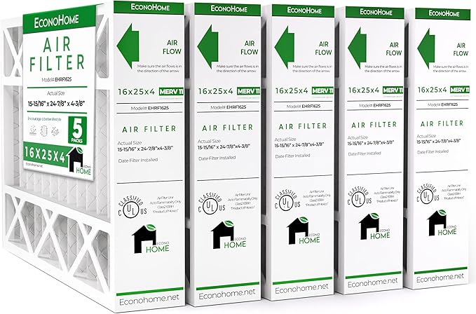 EconoHome 16x25x4 AC Furnace Pleated Air Filter MERV 11 Replacement – Allergen Defense, 5 Pack, Fits Lennox (X6670), Honeywell (FC100A1029) filters. (Actual size: 15.94 x 24.86 x 4.36 Inches)