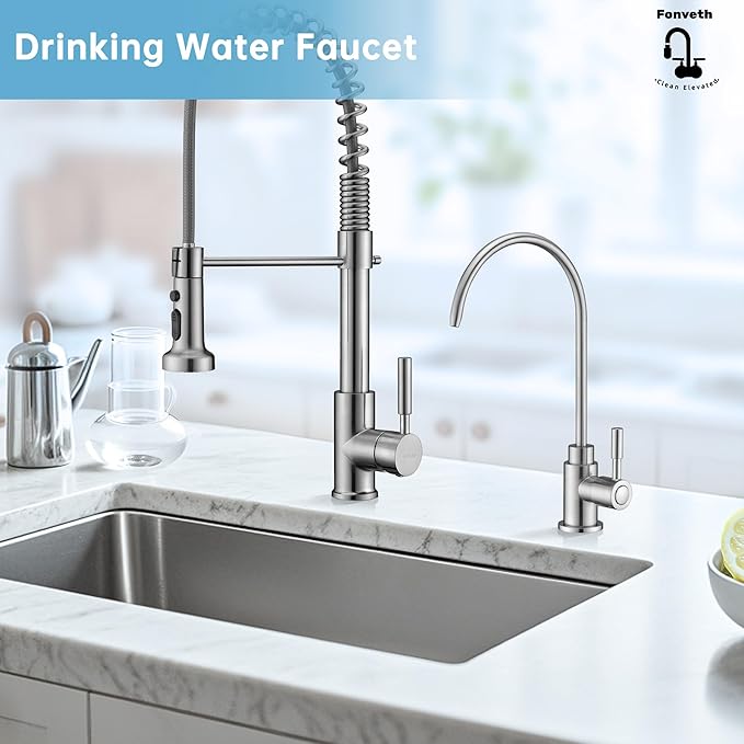 Drinking Water Faucet, Reverse Osmosis Faucet Filtered RO Brass Body for Kitchen Sink Brushed Nickel Single Handle Kitchen Bar Sink