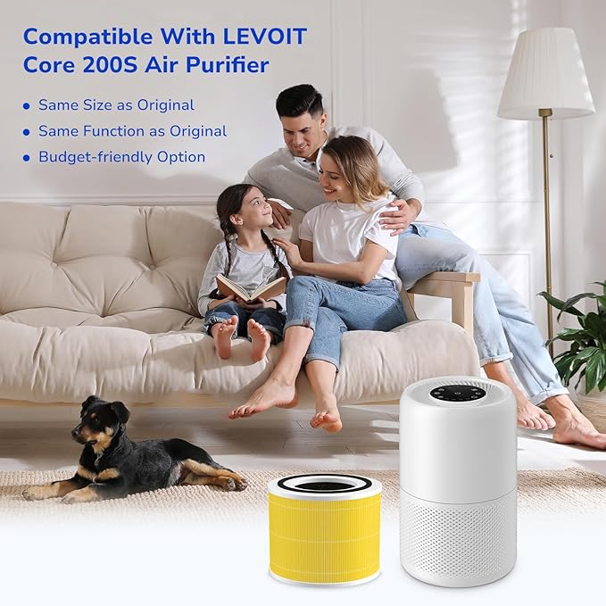Fil-fresh Core 200S Pet Care Filter Replacement for LEVOIT Core 200S Air Purifier, 3-IN-1 H13 True HEPA Filters, Replace Core 200S-RF-PA, 2-Pack, Yellow