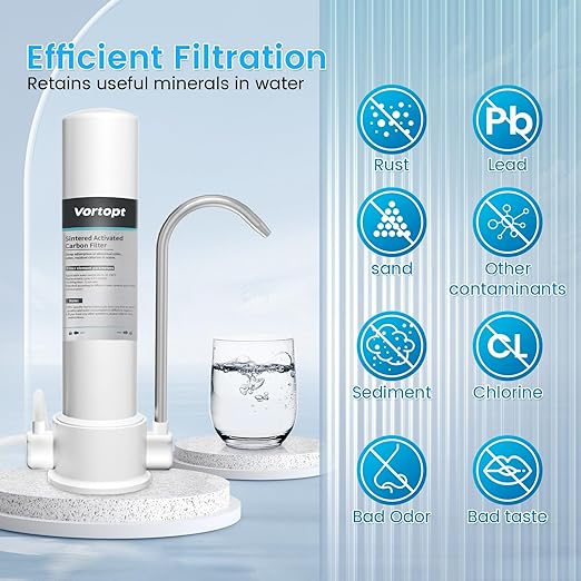 Countertop Water Filtration System - Faucet Water Filter for Sink - Water Purifier for Kitchen - Reduces Chlorine, Heavy Metals, Bad Odors - F8 - Includes 1 Filter