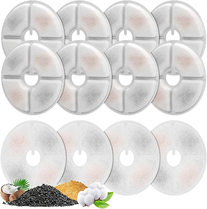 12 Pack Cat Water Fountain Filters, GISOFIK Pet Water Fountain Filters, Triple Filtration Replacement Filters for Most 3L and 2L Flower Cat Drinking Water Fountains(5.5 inch Diameter)