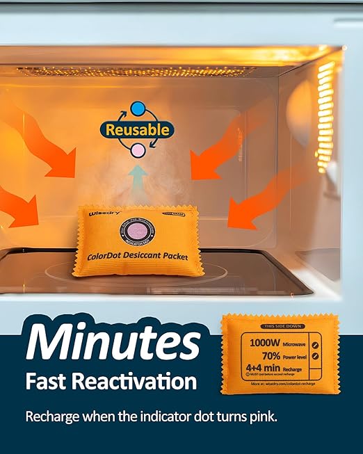 wisedry 100g Rechargeable Color-Indicating Desiccant Packs for Storage, Reusable Silica Gel Desiccant Packets, Moisture Absorbing Packs for Storage Bins, Safes, 3D Filaments, Closet, Electronics