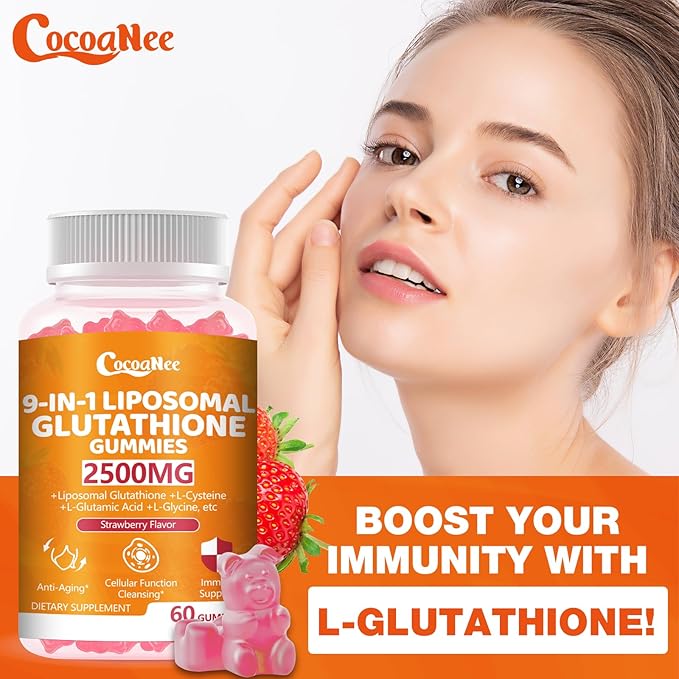 1 Pack 2500MG Liposome Glutathione Gummies, Composite L-Cysteine, L-Glycine Synergies, Collocation Milk Thistle Protect Liver, Increas 98% Absorption Rate, Whitening Skin Antioxidant Anti-Aging