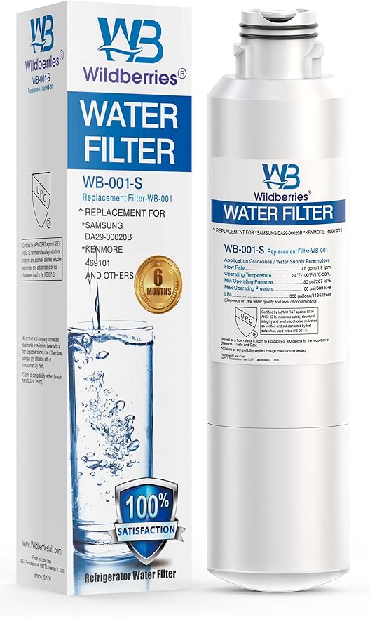Wildberries DA29-00020B Replacement for Samsung Water Filter DA97-08006A, RS25J500DSR, RF23J9011SG, RF23J9011SR/AA, RF263TEAESG, RS25J500DSG, RF263BEAESR, HAF-CIN/EXP, RF28HFEDBSR 1-Pack