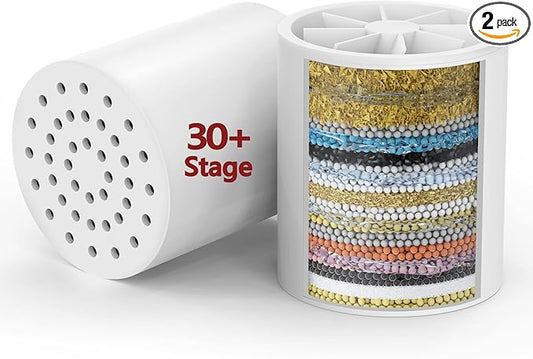 2 Pack 33 Stage Universal Shower Filter Replacement Cartridge - Hard Water Purifier Removes Chlorine, Heavy Metals, Iron, Sediments - High Output Water Softener for Skin & Hair