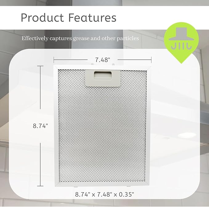 2Pcs W10915369 Range Hoo Grease Filter Fit for Whirlpool Kitchen Aid Jenn Air Range Hood Mesh Grease Vent Filters Length 8.74 Inches Width 7.48 Inches 5-layer Aluminum Alloy Material