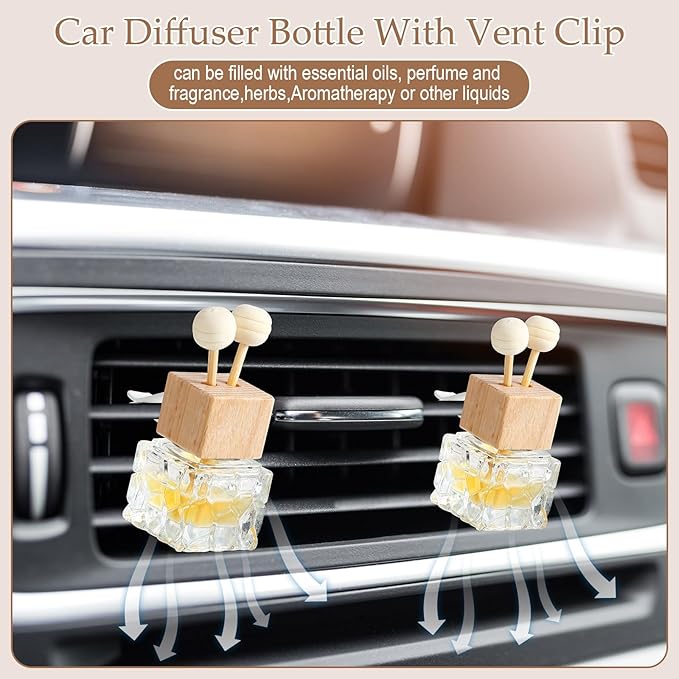 Zubebe 30 Pack Car Air Freshener Diffuser with Vent Clip Empty Car Diffuser Bottles for Essential Oil Perfume Glass Bottle with Wooden Caps Stick(Classic)