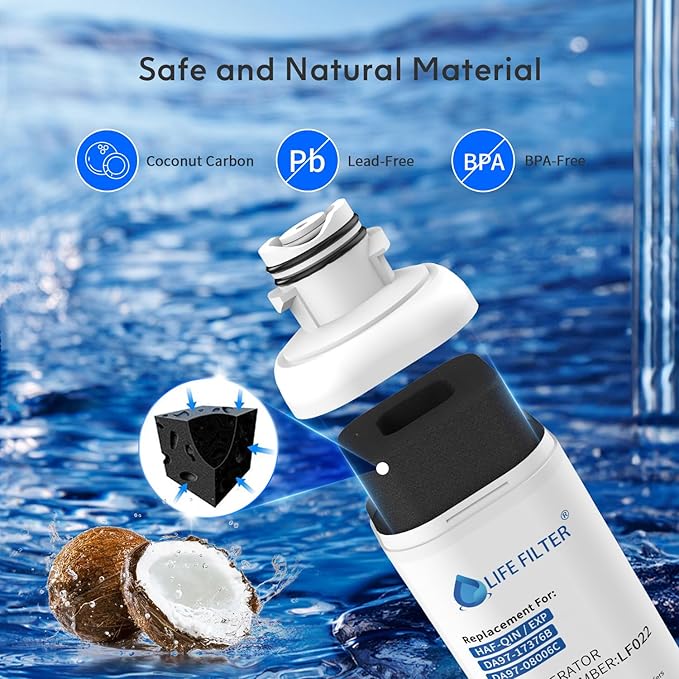Lifefilter Replacement for DA97-17376B Water Filter, Compatible with HAF-QIN, HAF-QIN/EXP, DA97-08006C, RF23M8070SG, RF23M8070SR, RF23M8090SG, RF23M8090SR, RF23M8570SR, RF23M8590SG (3 Pack)