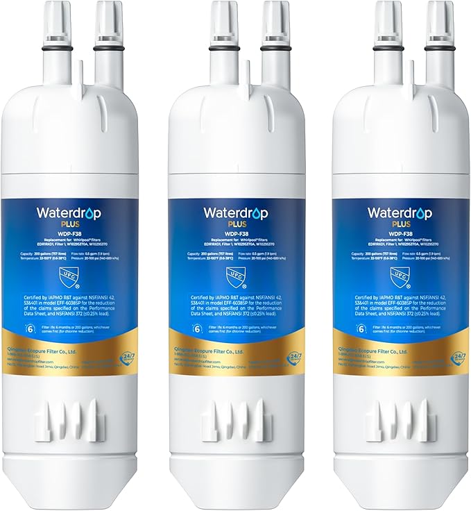 Waterdrop Plus EDR1RXD1 Replacement for Everydrop® Filter 1, W10295370A, EDR1RXD1B, P8RFWB2L, P4RFWB, 46-9081, 46-9930, WDP-F38 Refrigerator Water Filter, 3 Pack
