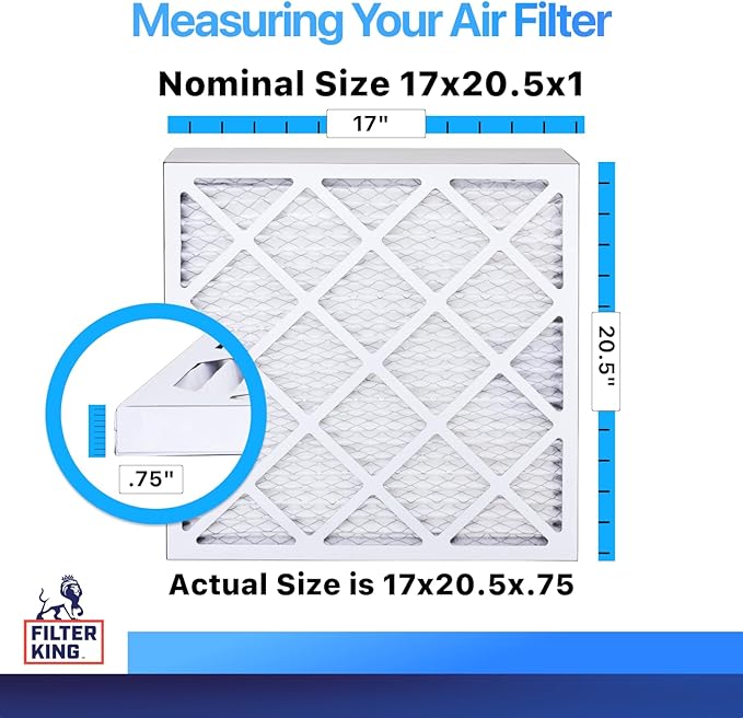 Filter King 17x20.5x1 Air Filter | 4-PACK | MERV 8 HVAC Pleated A/C Furnace Filters | MADE IN USA | Actual Size: 17 x 20.5 x .75"
