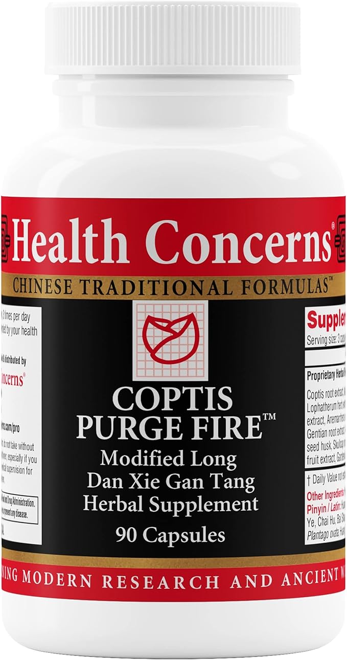 Health Concerns Coptis Purge Fire Formula – Skin, Throat, Sinus & Immune Support Supplement – Herbal Cleanse with Coptis, Isatis, Skullcap, Licorice – Traditional Chinese Medicine – 90 Capsules