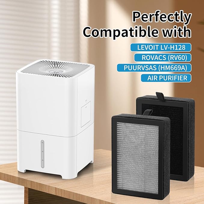LV-H128 Replacement Filter for LEVOIT LV-H128 / PUURVSAS (HM669A) / ROVACS (RV60) Air Purifier, 3-Sets Filtration System Activated Carbon Filter Replace Part # LV-H128-RF (2 Pack)
